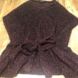 LANE Bryant Purple Knit Poncho Sweater Wrap Belt Tie Acrylic Womens Size 22 24
